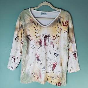 Cactus Bay Womens XL Y2K Western Tee Shirt Southwest Casual Vintage Kokopelli
